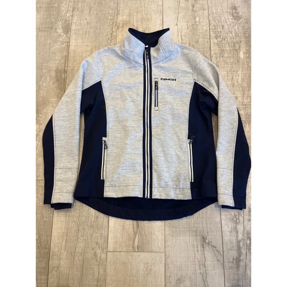Cinch Womens Bonded Jacket Grey Navy Blue Full Zip Fleece Lined Mock Neck - Picture 4 of 9